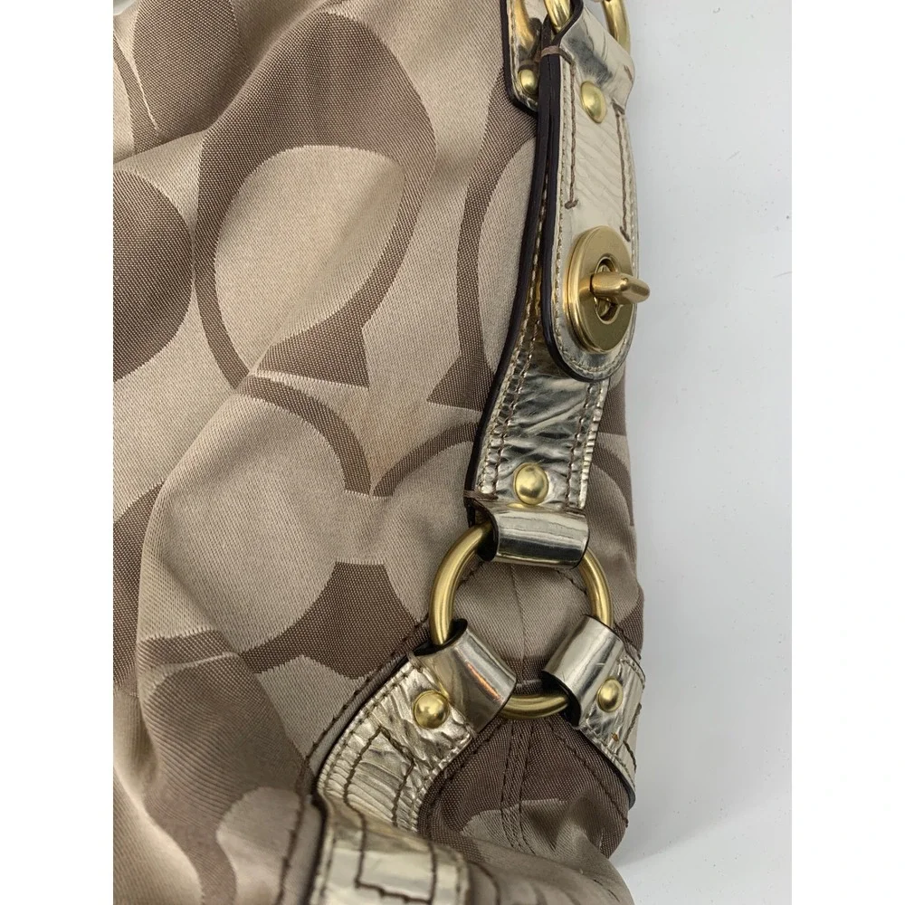 Y2K Vintage Coach Signature Carly HOBO Metallic Gold/Light Brown Canvas 13014